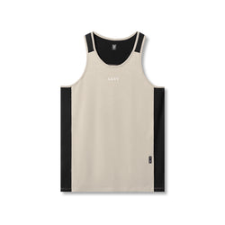 0809. Supima® Mesh Panel Training Singlet  - Sand Smoke