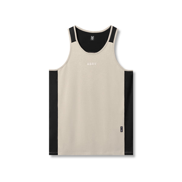 0809. Supima® Mesh Panel Training Singlet  - Sand Smoke
