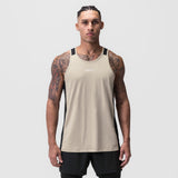 0809. Supima® Mesh Panel Training Singlet  - Sand Smoke