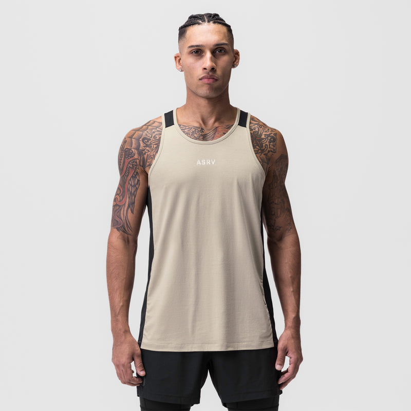 0809. Supima® Mesh Panel Training Singlet  - Sand Smoke