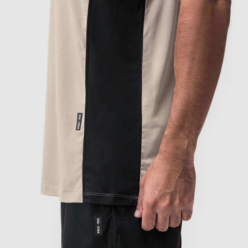 0809. Supima® Mesh Panel Training Singlet  - Sand Smoke