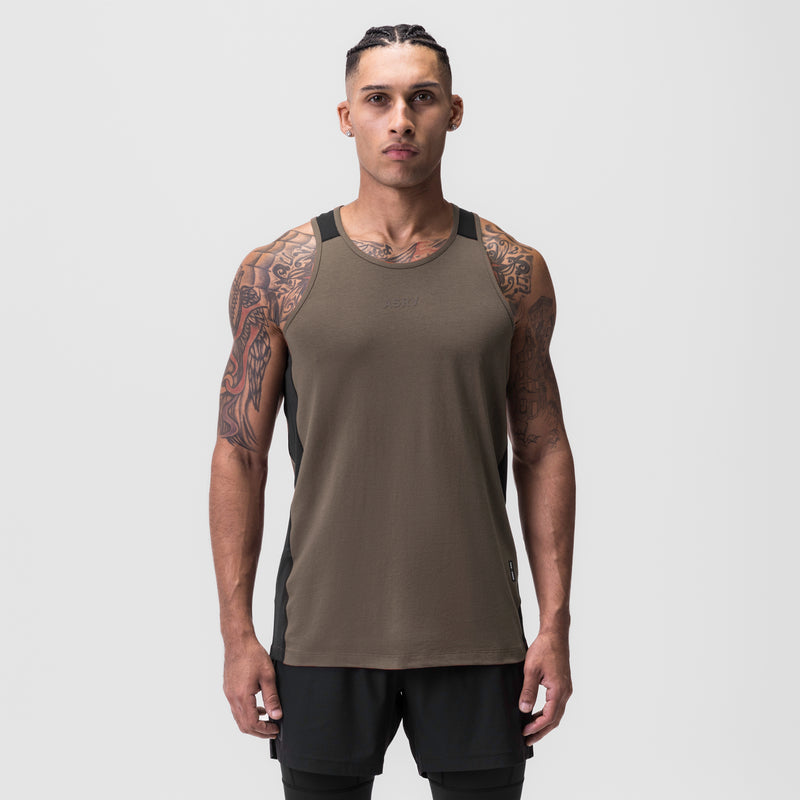 0809. Supima® Mesh Panel Training Singlet  - Deep Taupe