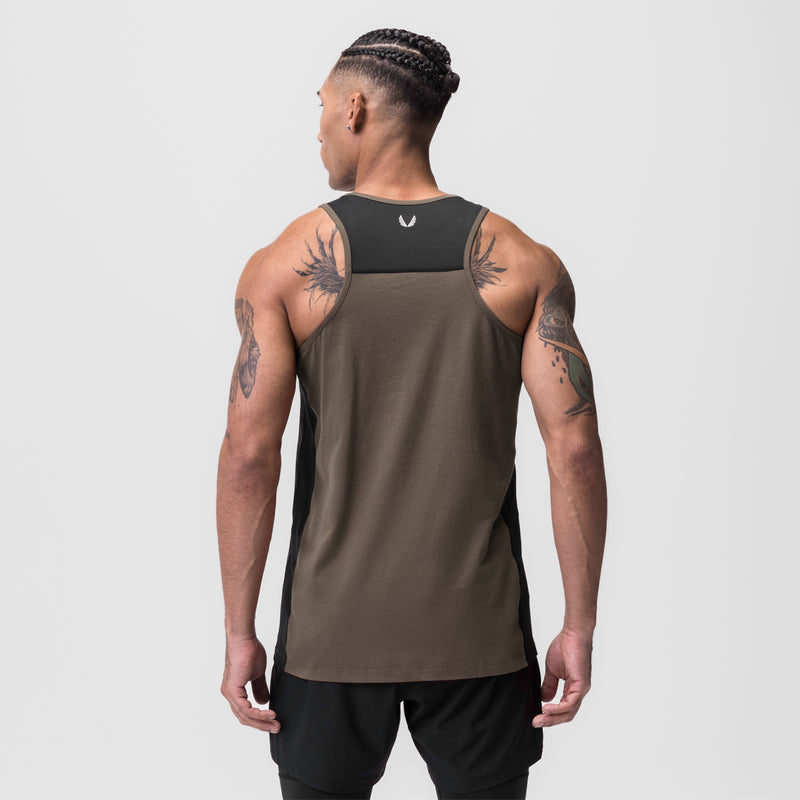 0809. Supima® Mesh Panel Training Singlet  - Deep Taupe