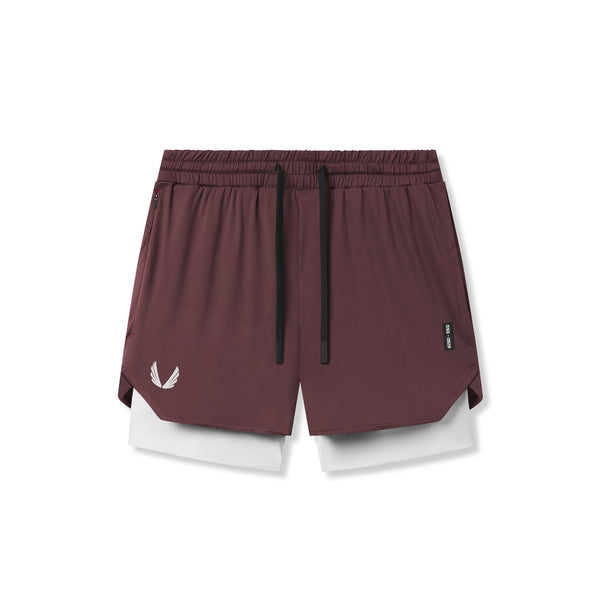 0828. Silver-Lite™ 5" Liner Short - Plum "Wings"/White