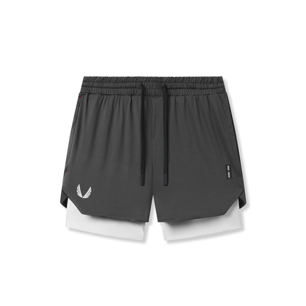 0828. Silver-Lite™ 5" Liner Short - Space Grey "Wings"/White