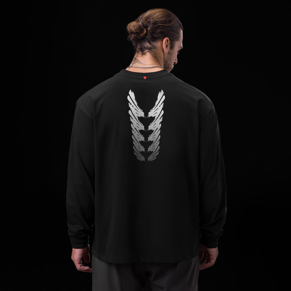 0851. Tech Essential™ Relaxed Long Sleeve  -  Black "Brush Stroke"