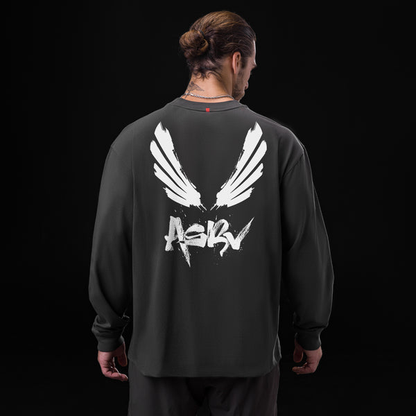 0851. Tech Essential™ Relaxed Long Sleeve  -  Space Grey "Brush Wings/ASRV"