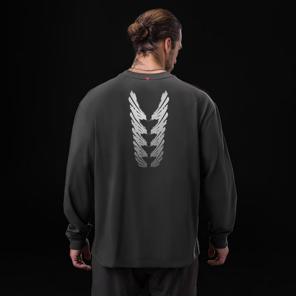 0851. Tech Essential™ Relaxed Long Sleeve  -  Space Grey "Brush Stroke"