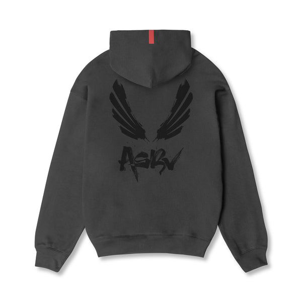 0874. Tech-Terry™ Zip Pocket Hoodie  -  Space Grey/Black "Brush Wings/ASRV"
