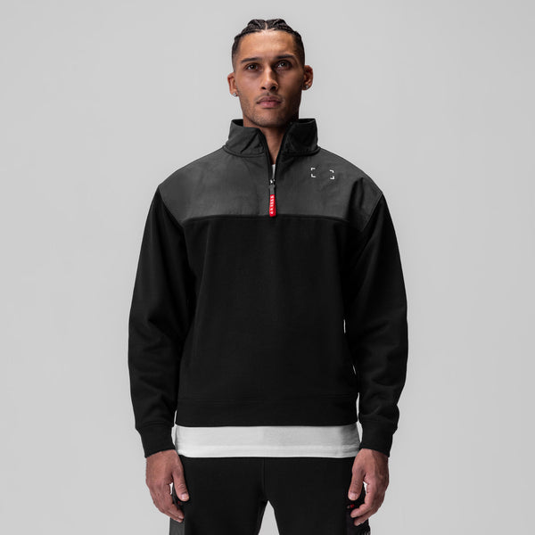 0903. Tech-Terry™ Paneled Quarter Zip - Black "Wave Dye"
