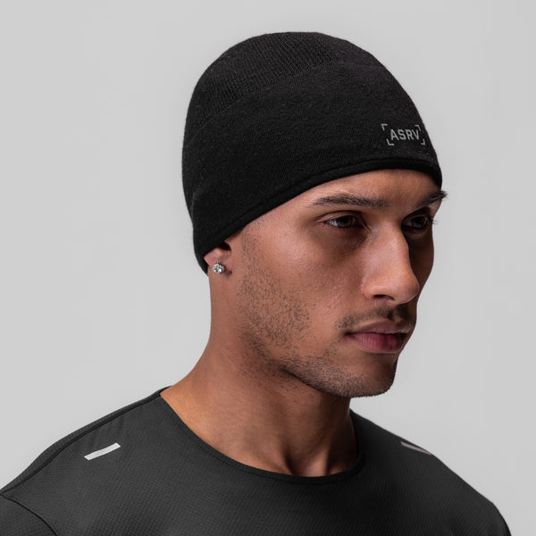 0936. Merino Wool Skull Cap - Black "Bracket"